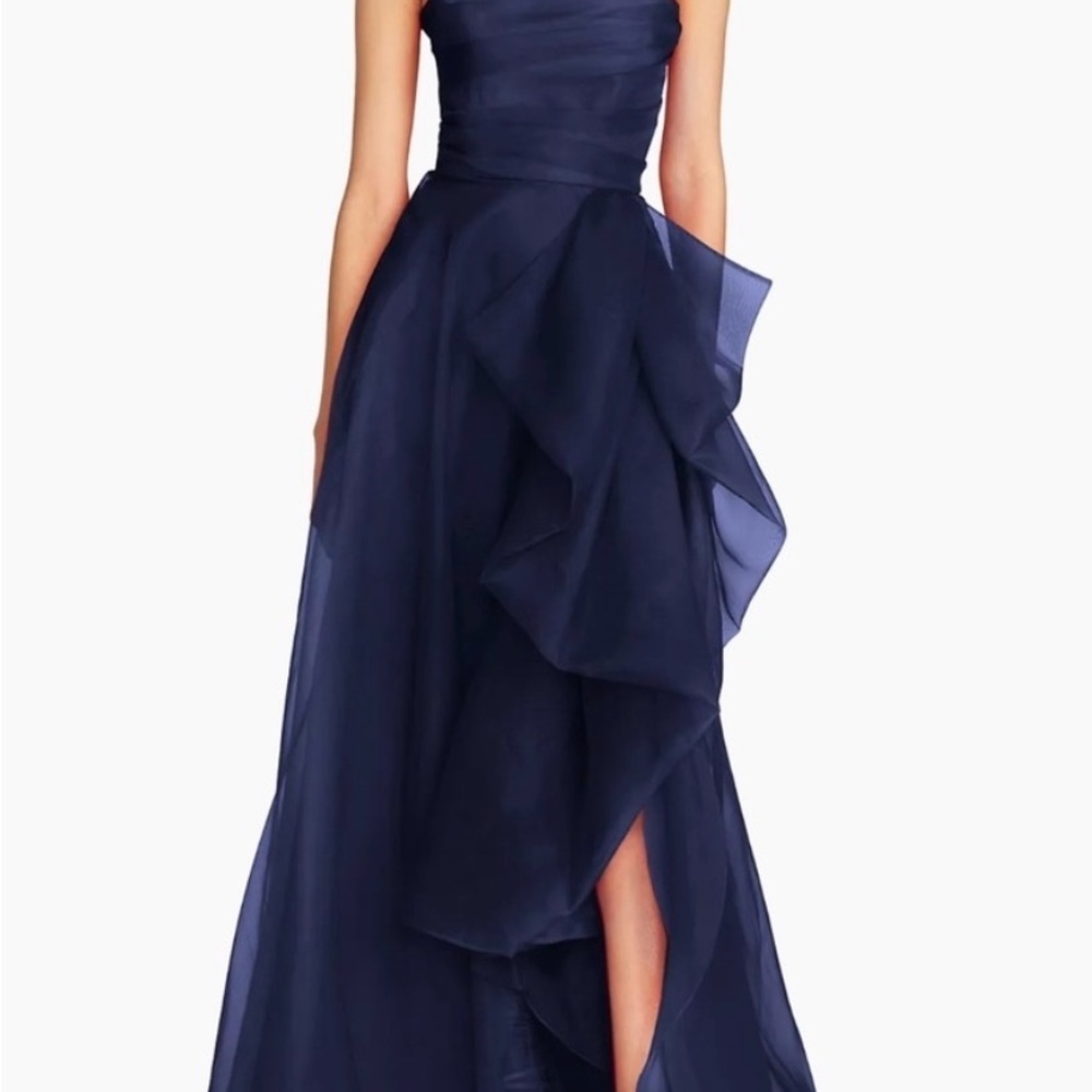 Theia Teresa Draped Tull Gown Navy Blue size 4